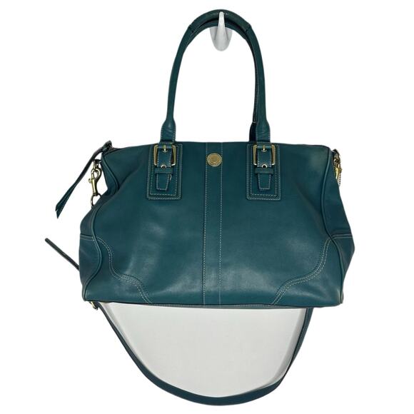 COACH BAG PURSE DOUBLE HANDLE DOUBLE ZIPPER SATCHEL TURQUOISE Satchel - Picture 1 of 14